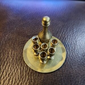 Extra Small Vintage Brass 6 Goblet, Wine Bottle, And Tray From Tawain
